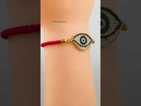 Leaf Evil Eye Copper Gold Red CZ Thread Slider Bracelet Bulk