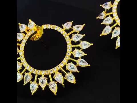 Filigree 18K Gold Crystal CZ Chandbali Dangle Earring Bulk
