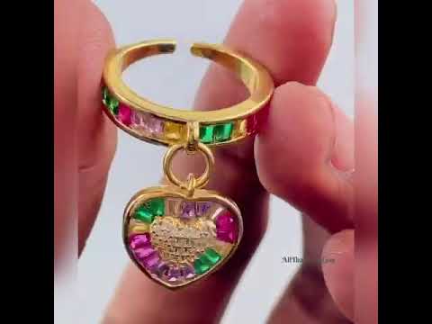 Heart Love Rainbow Multi Color Baguette 18K Gold Open Back Ring Bulk