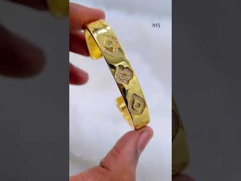 Evil Eye Hamsa Cubic Zirconia 18K Gold Copper Cuff Kada for Women