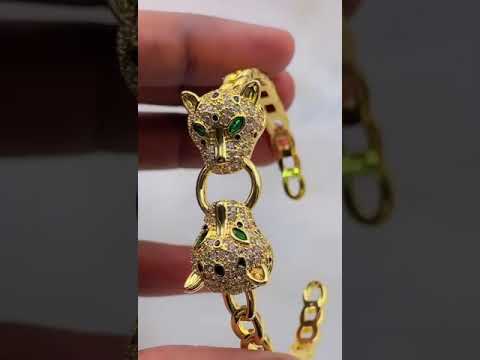 Dual Panther Curb Cubic Zirconia Copper 18K Gold Kada Bangle Bulk