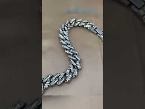 Hip Hop Iced Out Alloy Cuban Curb Gold Rhinestone Baguette Stainless Steel Necklace Chain 20"