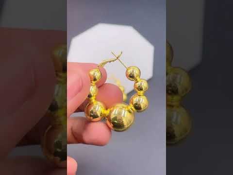 Glossy Balls 18K Gold Anti Tarnish Hoop Bali Earrings Pair Women Bulk