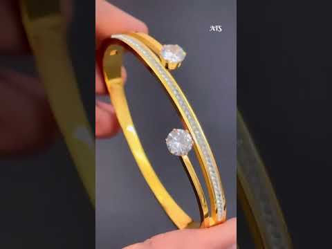 Solitaire CZ 18K Gold Stainless Steel Openable Kada Bangle Bulk