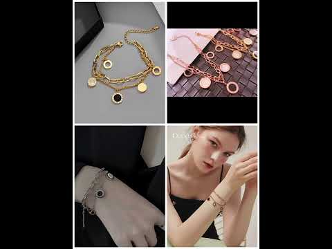 Roman Rose Gold Stainless Steel Layered Bracelet For Women Bulk