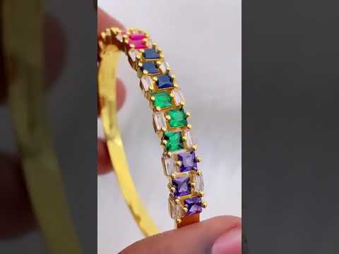 Rainbow Multi Color Princess Baguette Gold Openable Kada Bangle Bulk