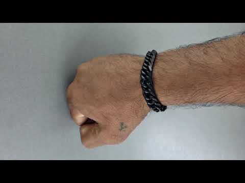 316L Stainless Steel Classic Black Curb Solid Bracelet For Men Bulk