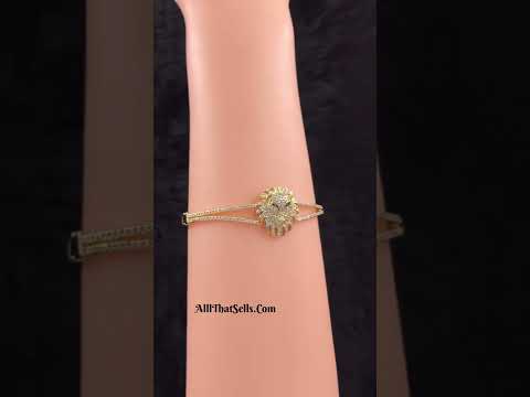 Lion Head Green Crystal Cubic Zirconia Openable Cuff Kada Bangle Bulk