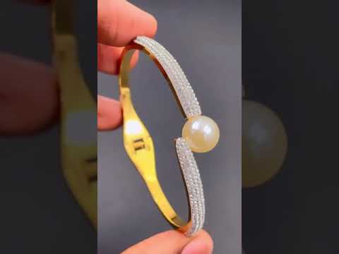 Pearl CZ 18K Gold Stainless Steel Openable Kada Bangle Bulk