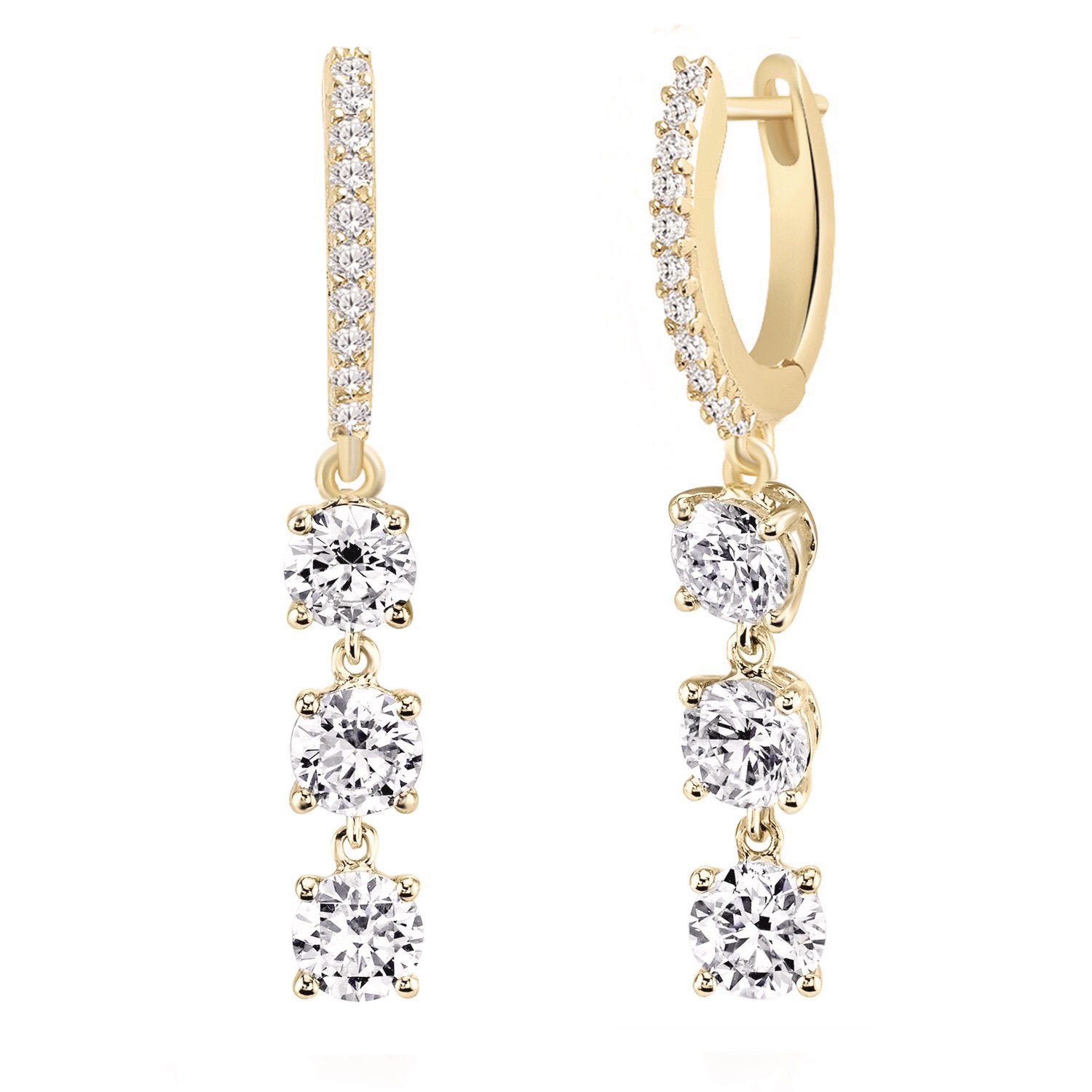 Brass 18K Rose Gold Round Crystal Dangler Earring Pair For Women Bulk