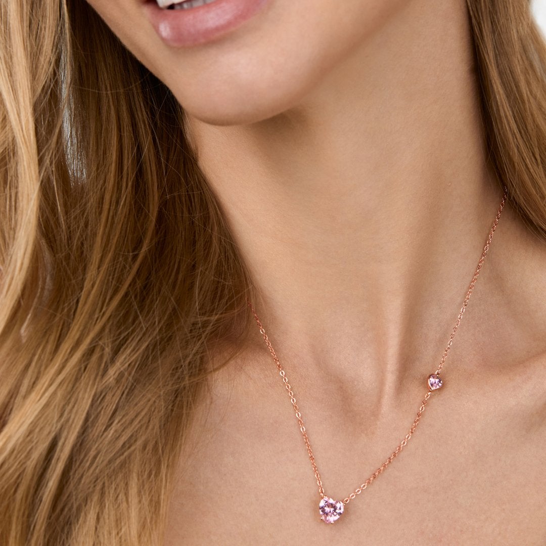 Brass 18K Rose Gold Valentines Pink Heart Necklace For Women Bulk