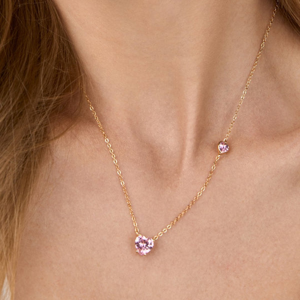 Brass 18K Rose Gold Valentines Pink Heart Necklace For Women Bulk Main image