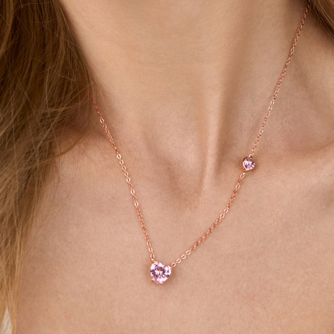 Brass 18K Rose Gold Valentines Pink Heart Necklace For Women Bulk