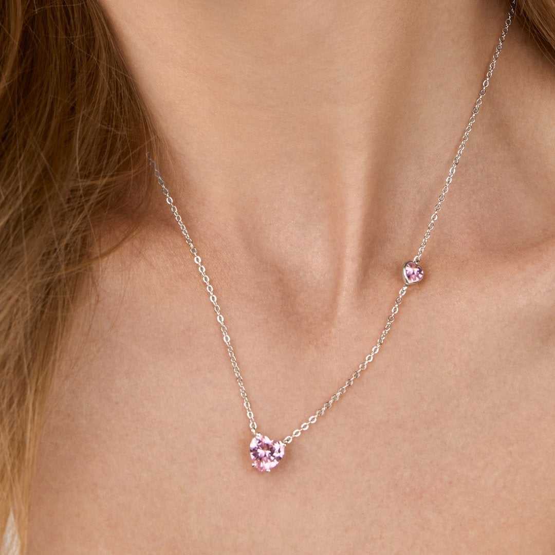 Brass 18K Rose Gold Valentines Pink Heart Necklace For Women Bulk