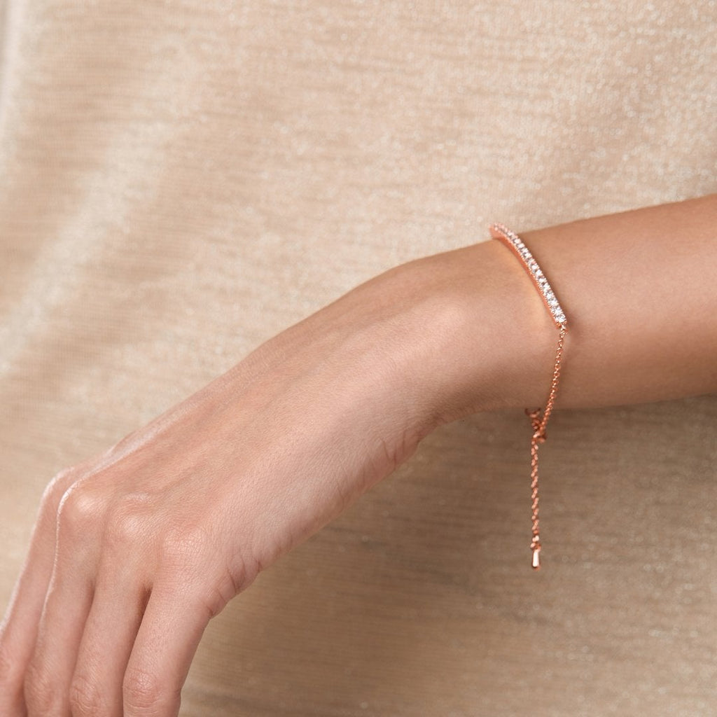 Brass 18K Rose Gold Crystals Bar Bracelet For Women Bulk