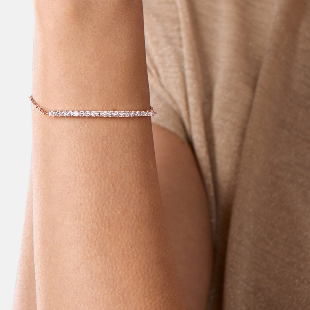 Brass 18K Rose Gold Crystals Bar Bracelet For Women Bulk