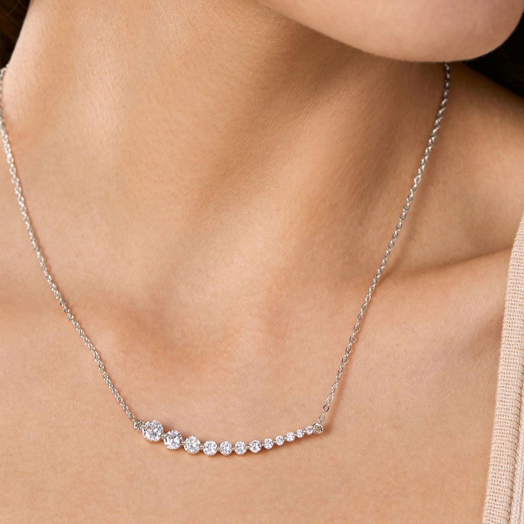 Brass 18K Rose Gold Graduating Crystal Necklace For Women Bulk