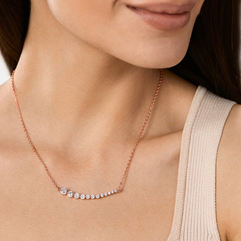 Brass 18K Rose Gold Graduating Crystal Necklace For Women Bulk