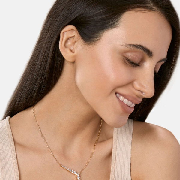 Brass 18K Rose Gold Crystal Encrusted Y Necklace For Women Bulk Secondary image