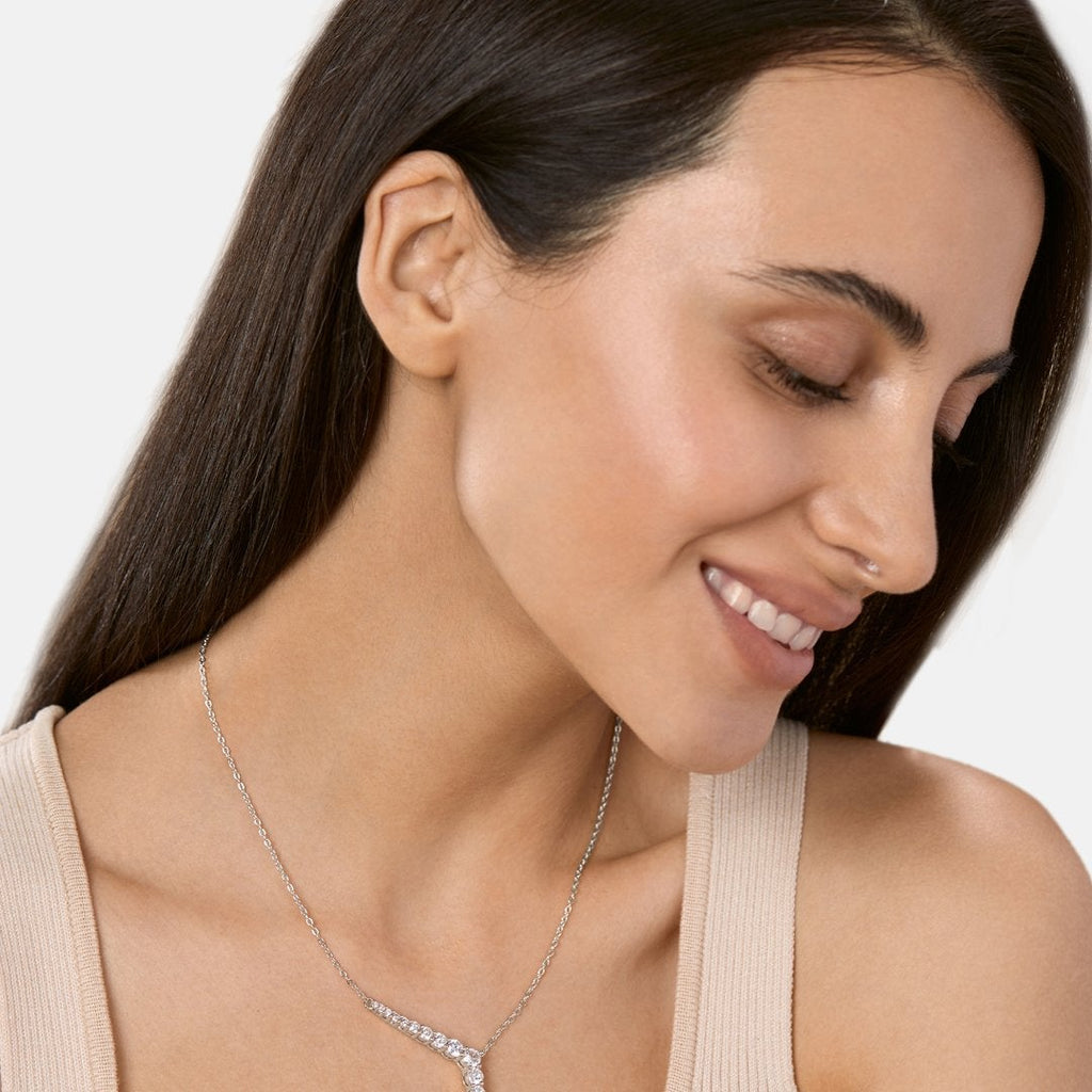 Brass 18K Rose Gold Crystal Encrusted Y Necklace For Women Bulk