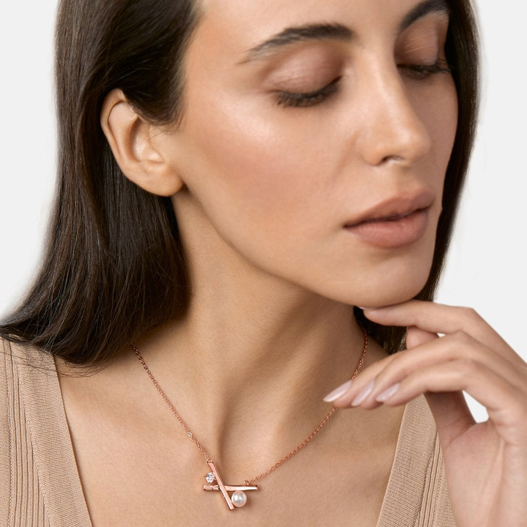 Brass 18K Rose Gold Cross Pearl Necklace For Women Bulk