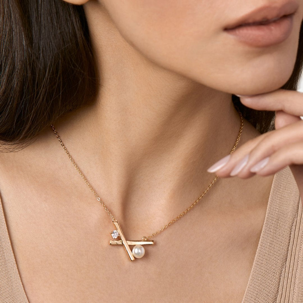 Brass 18K Rose Gold Cross Pearl Necklace For Women Bulk