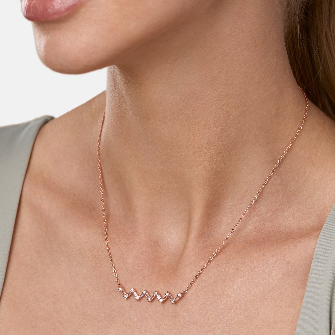 Brass 18K Rose Gold Zigzag Chain Necklace For Women Bulk