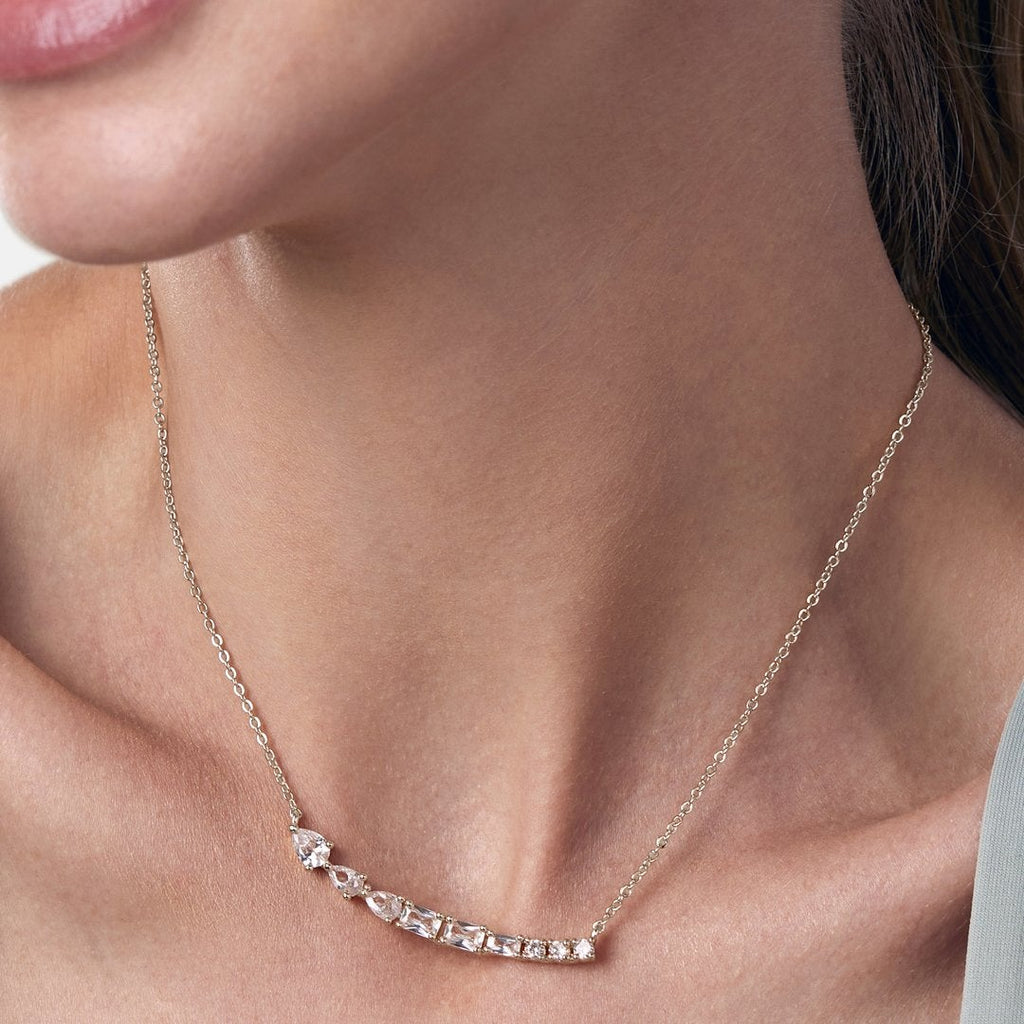 Brass 18K Rose Gold Fluid Crystal Necklace For Women Bulk