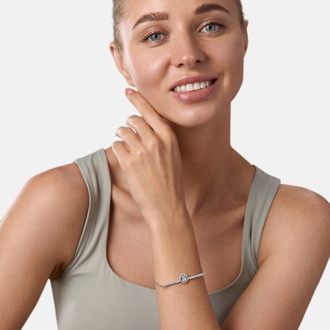 Brass 18K Rose Gold Oval Crystal Bar Bracelet For Women Bulk