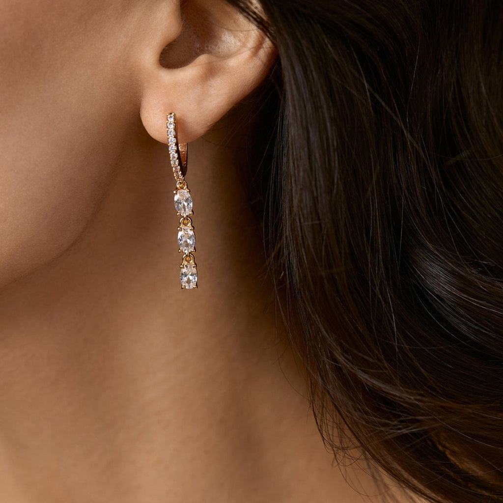 Brass 18K Rose Gold Oval Crystal Dangler Earring Pair For Women Bulk