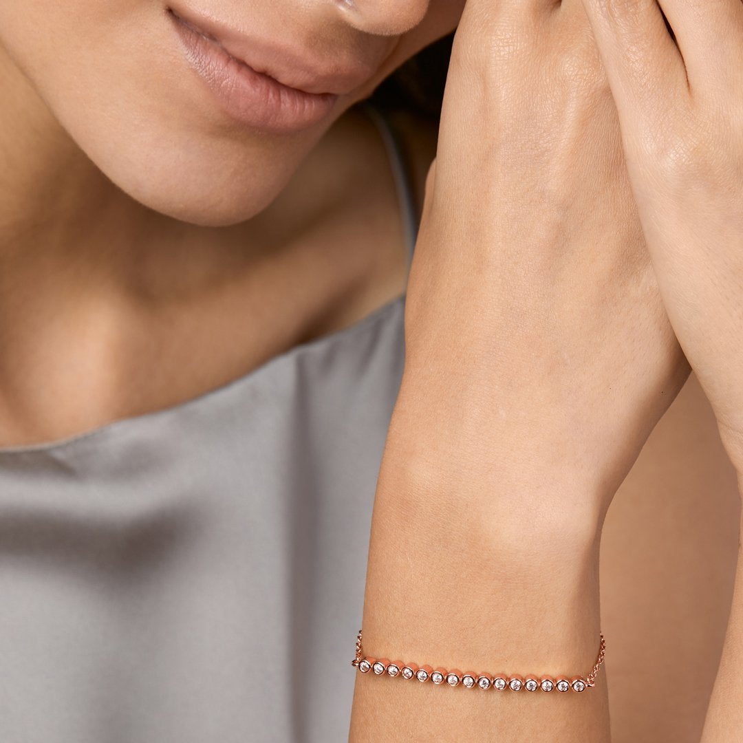 Brass 18K Rose Gold Crystal Bezel Flex Bracelet For Women Bulk