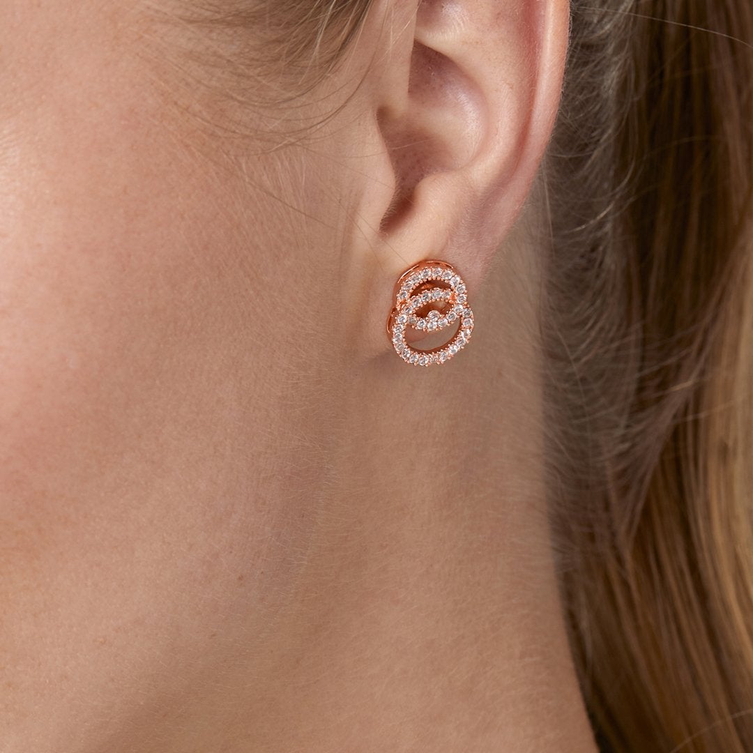 Brass 18K Rose Gold Inter Linking Crystal Studs Earring Pair Bulk