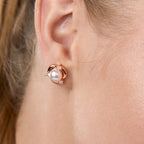 Brass 18K Rose Gold Floral Pearl Studs Earring Pair For Women Bulk