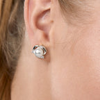 Brass 18K Rose Gold Floral Pearl Studs Earring Pair For Women Bulk