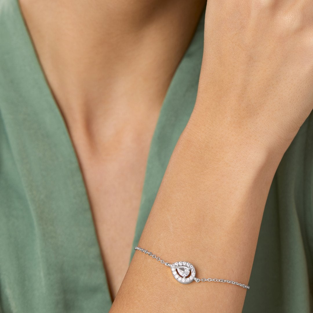 Brass 18K Rose Gold Pear Crystal Halo Chain Bracelet For Women Bulk