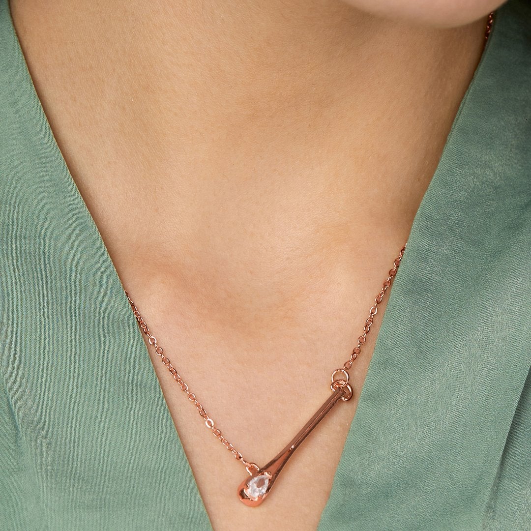 Brass 18K Rose Gold Tilting Drop Crystal Pendant For Women Bulk