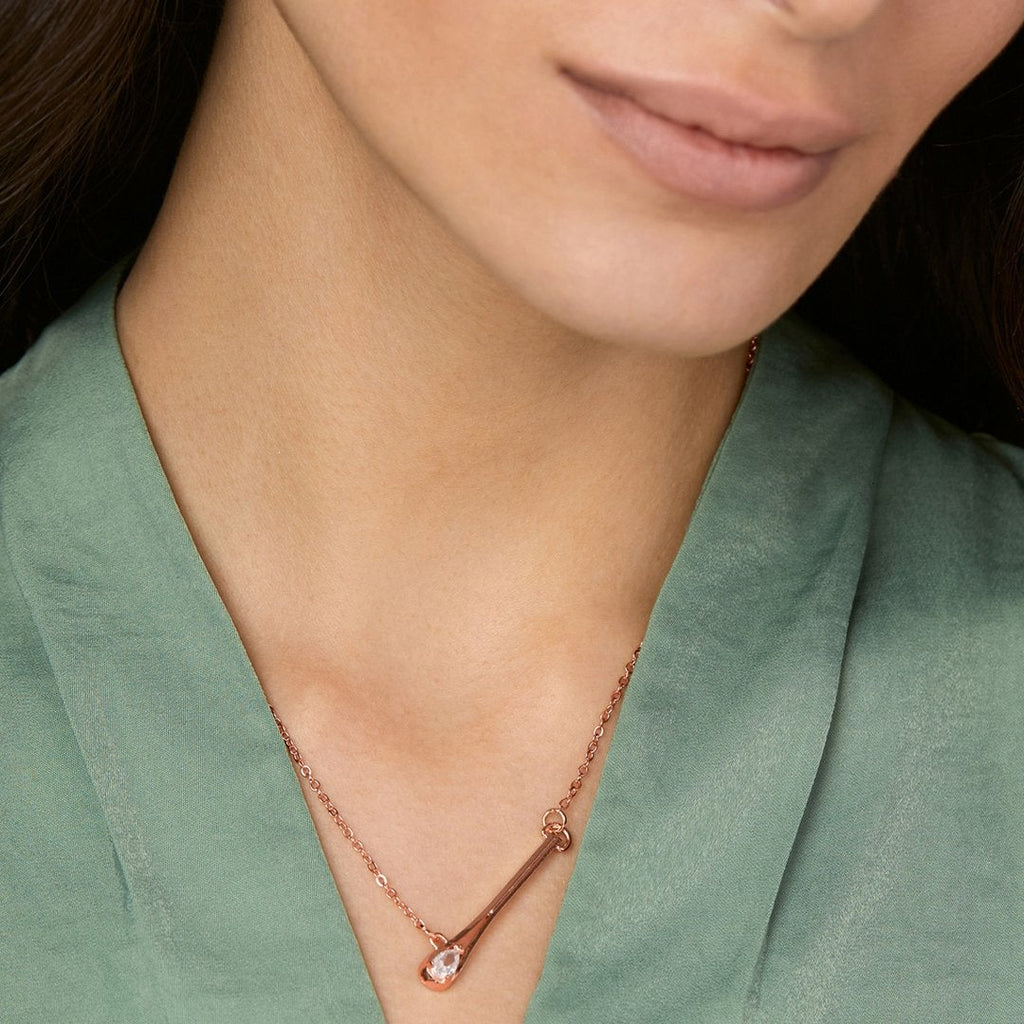 Brass 18K Rose Gold Tilting Drop Crystal Pendant For Women Bulk