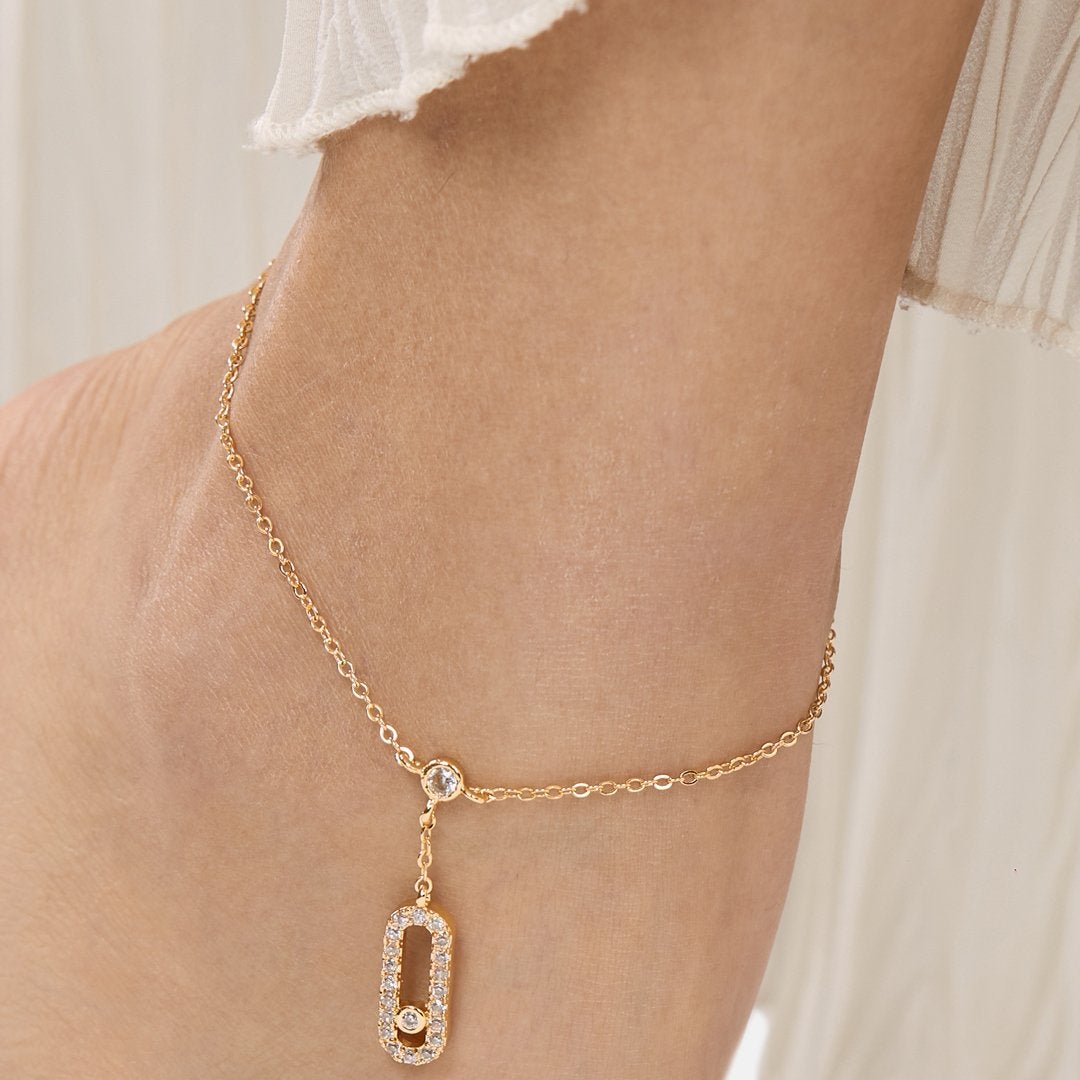 Brass 18K Rose Gold Crystal Studded Motif Chain Anklet For Women Bulk