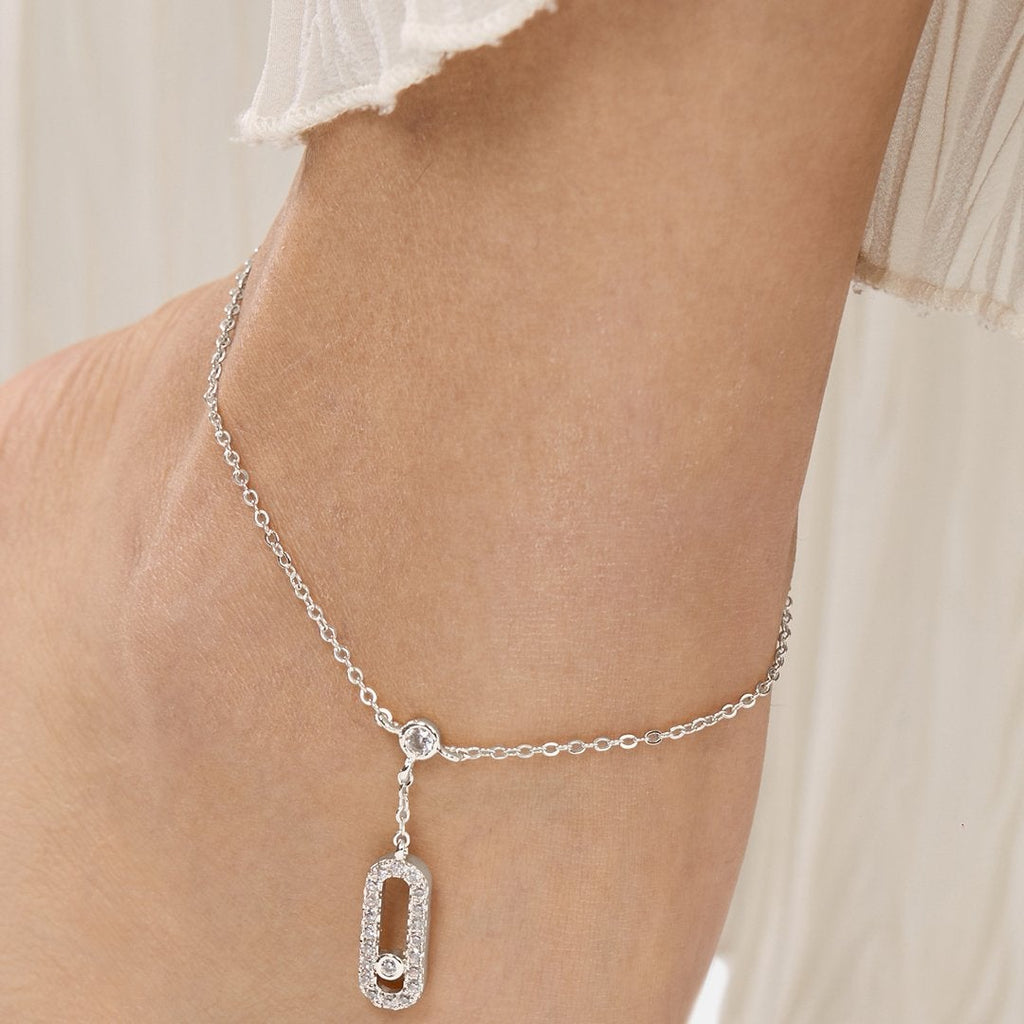 Brass 18K Rose Gold Crystal Studded Motif Chain Anklet For Women Bulk