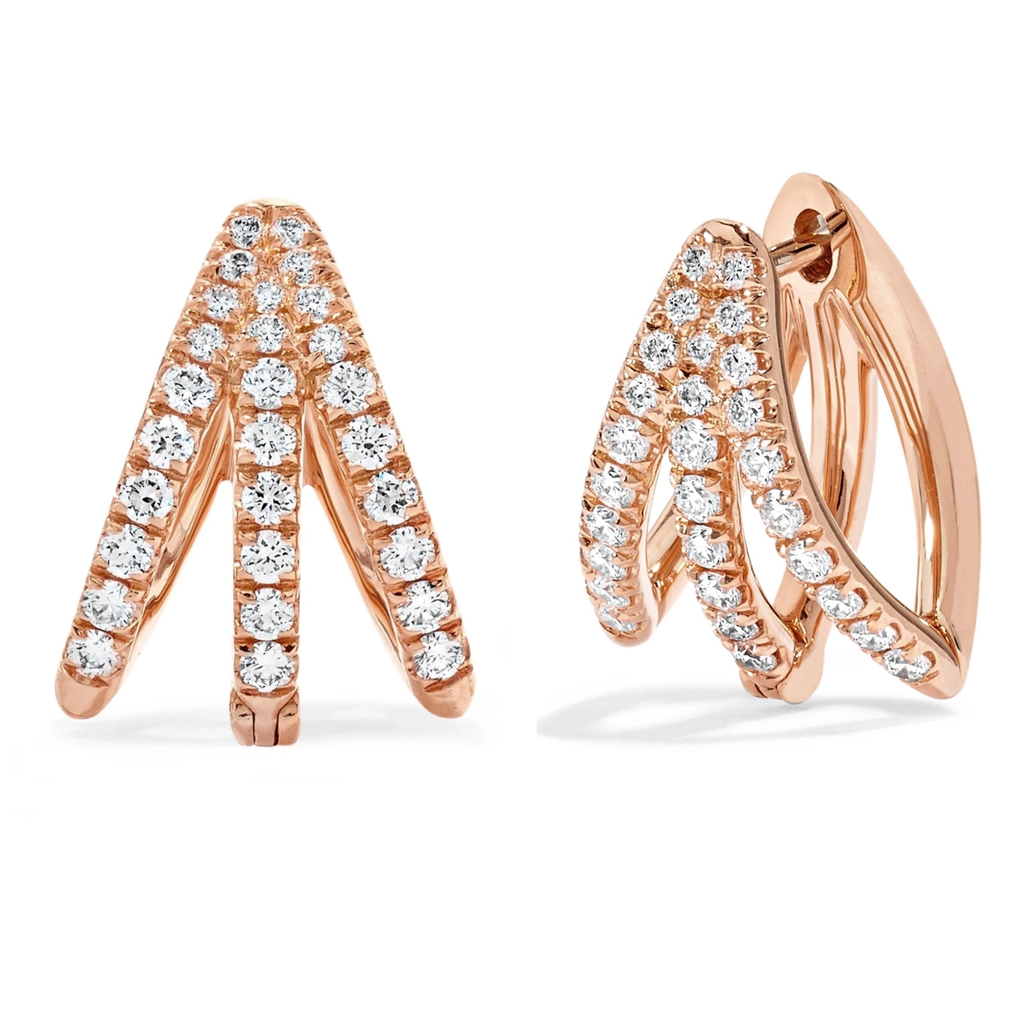 Brass 18K Rose Gold Three Way Huggie Earring Pair For Women Bulk