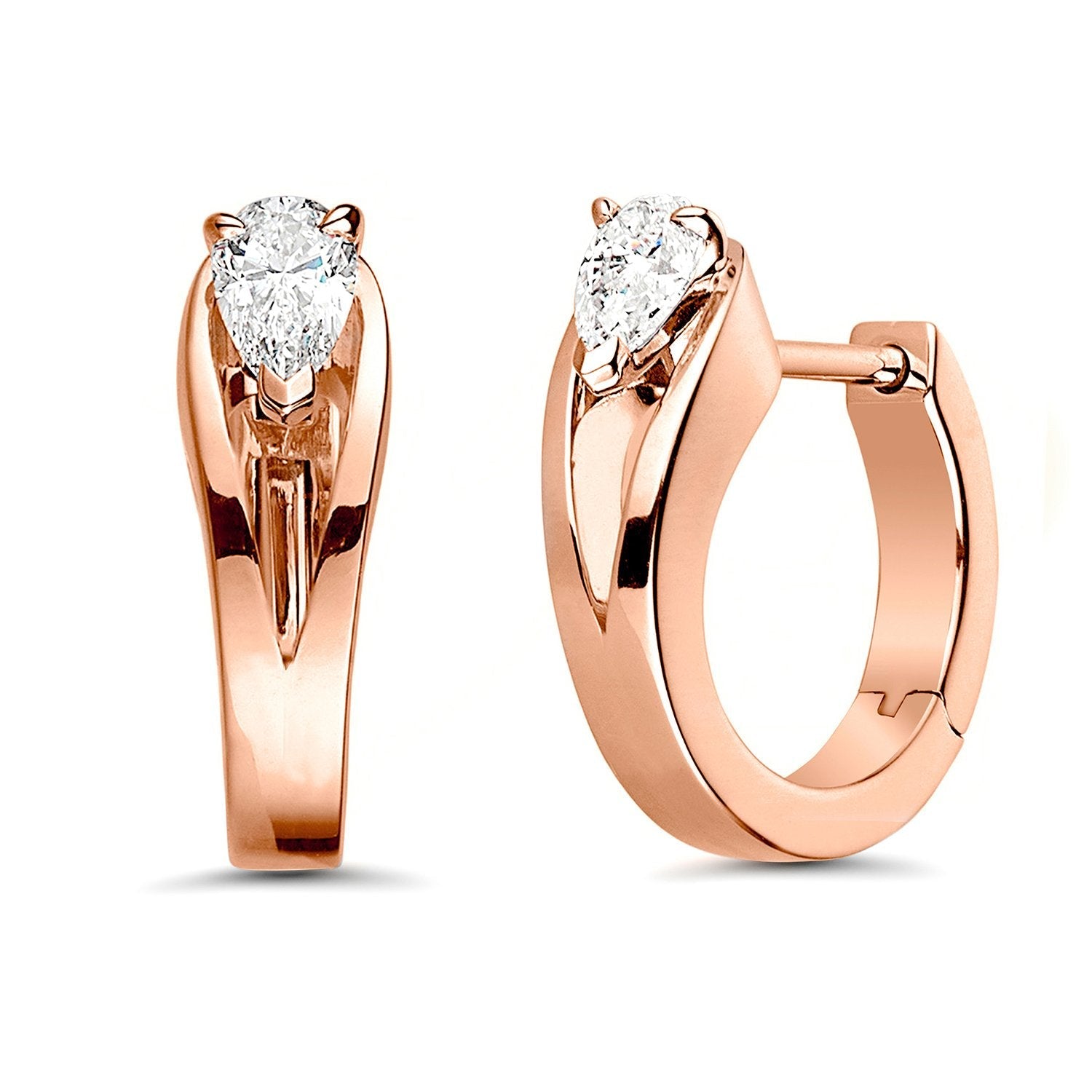 Brass 18K Rose Gold Pear Crystal Solitaire Huggie Earring Pair Bulk Secondary image