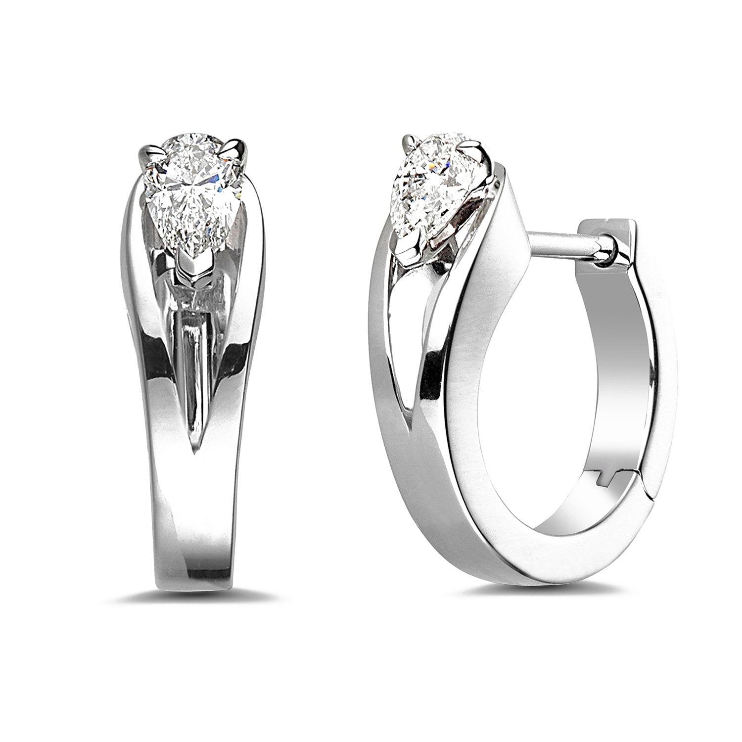 Brass 18K Rose Gold Pear Crystal Solitaire Huggie Earring Pair Bulk