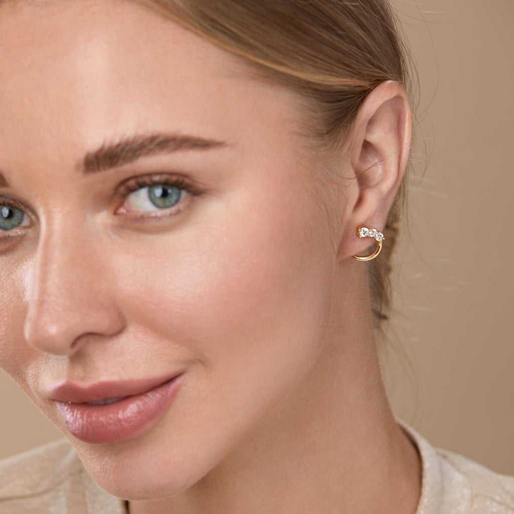 Brass 18K Rose Gold Front To Back Graduating Stud Earring Pair Bulk