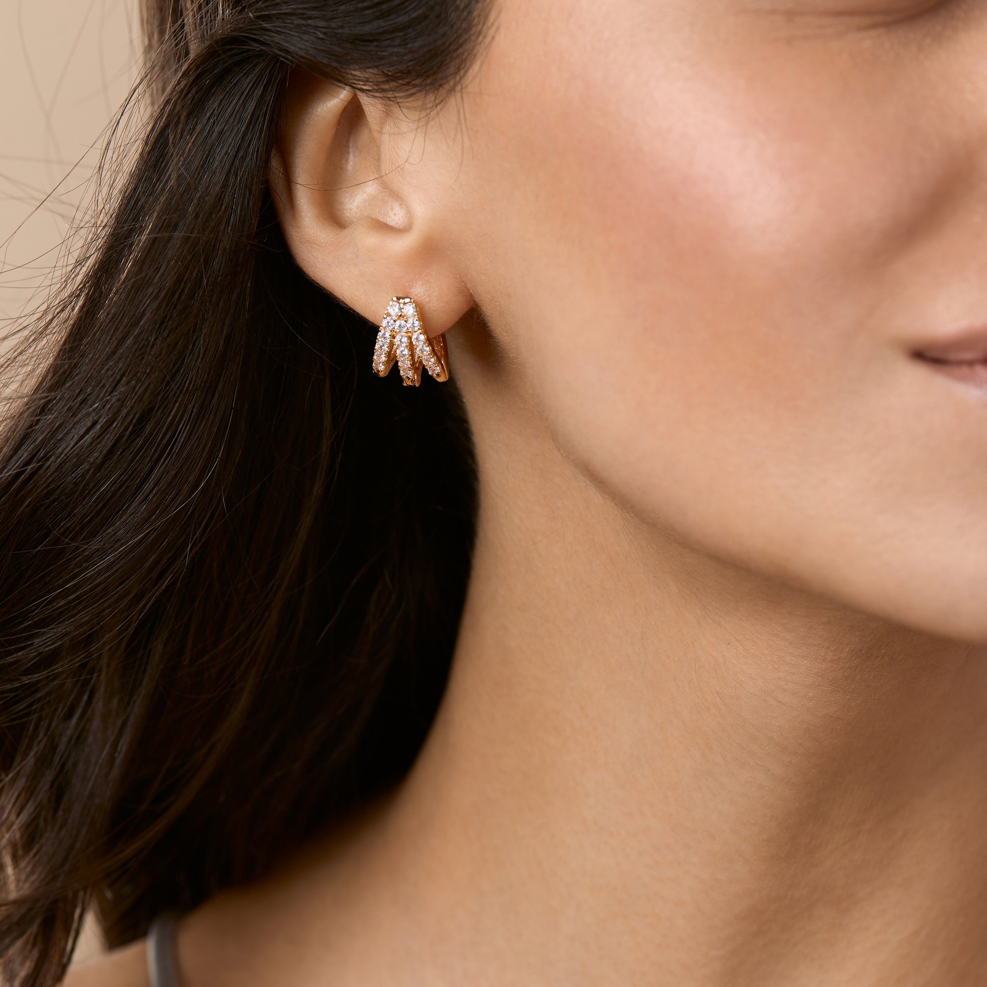 Brass 18K Rose Gold Three Way Huggie Earring Pair For Women Bulk