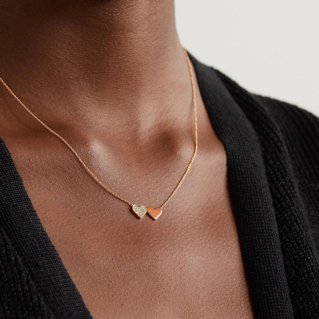 Brass 18K Rose Gold Twin Heart Chain Necklace For Women Bulk