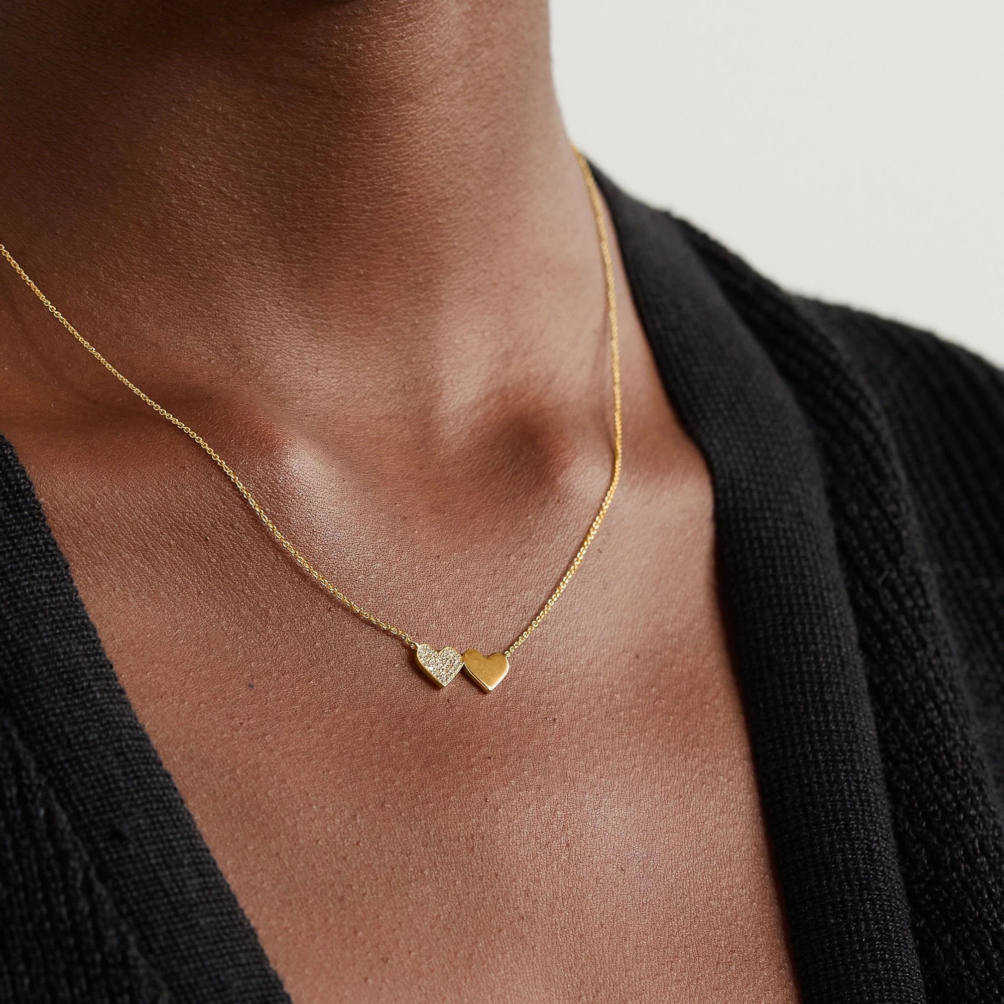 Brass 18K Rose Gold Twin Heart Chain Necklace For Women Bulk
