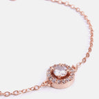 Brass 18K Rose Gold Round Crystal Halo Chain Bracelet For Women Bulk