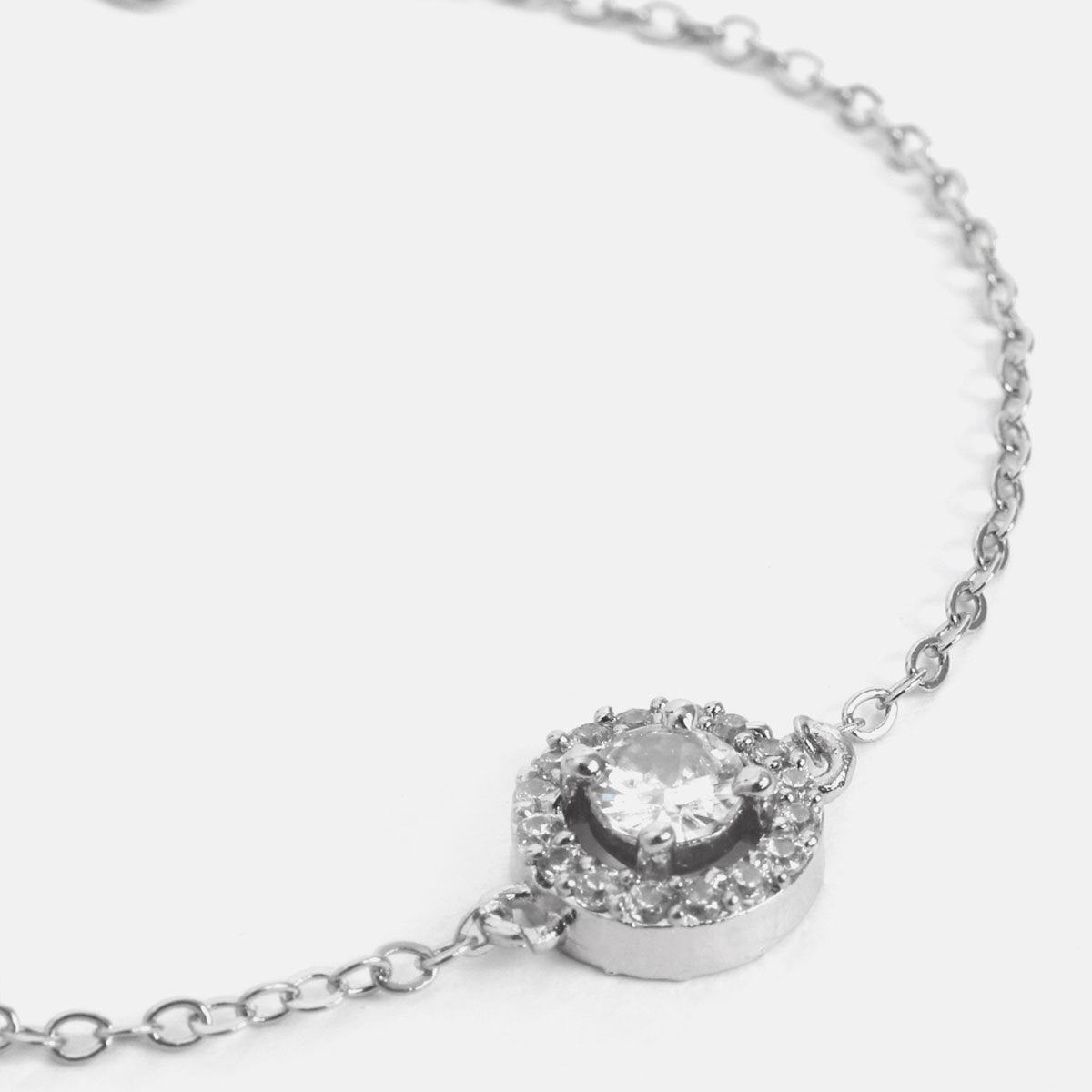 Brass 18K Rose Gold Round Crystal Halo Chain Bracelet For Women Bulk