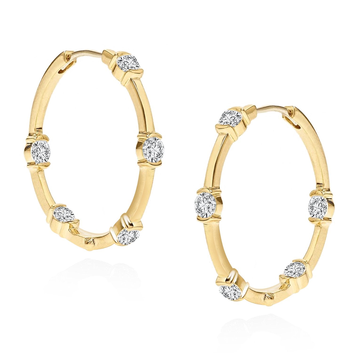 Brass Rose Gold Front Back Crystal Studded Huggie Earring Pair Bulk Main image